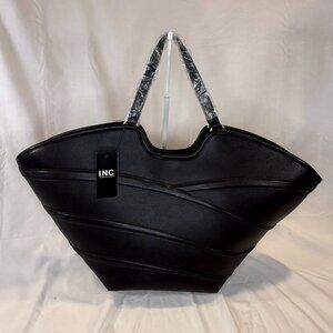Black XL Top Handle Bag, Graceful Curved Details, NWT